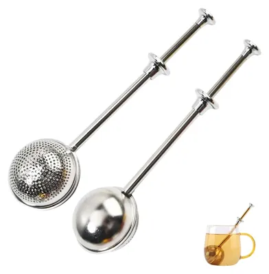 Teesieb-Set 2er-Pack: Teebälle mit Teleskopgriff & Tee-Ei aus Edelstahl
