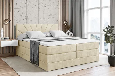 Produktbild von ALTDECOR Boxspringbett mit 2 Matratzen und Topper - 160x200 cm - MILTIO KING - Beige Samt - Polsterbett mit, H3- und H4- Matratzen, Bettkasten und Lattenrost, Bett mit Stauraum