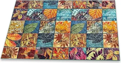 Produktbild von Herdabdeckplatte Glaskeramikfeld Spritzschutz Glas Universal Deko 80x52 Blätter Bunt