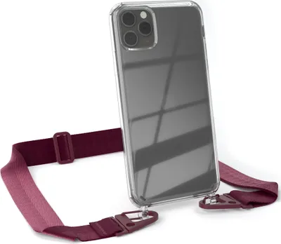 Produktbild von EAZY CASE - Hülle mit Band für Apple iPhone 11 Pro Max, Handyhülle mit Umhängeband, Silikonhülle transparent, Handykette in Rot