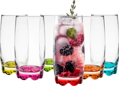 Zdjęcie produktu dla Zestaw 6 kolorowych szklanek do napojów i wody - 350 ml - idealny do domu i restauracji