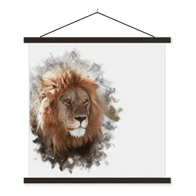 Produktbild von MuchoWow® Textilposter Löwe - Linie - Farben 60x60 cm mit schwarzem Rahmen - Posteraufhänger