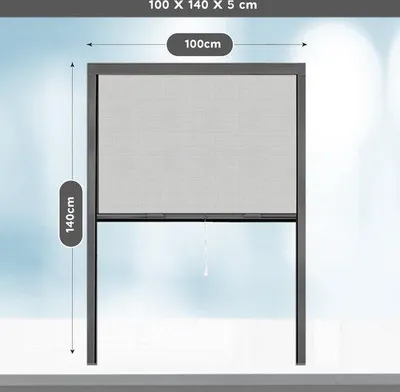 Zdjęcie produktu dla Roleta przeciw owadom Unyqoos® do okien – antracyt, 100x140 cm, wpuszczana siatka przeciw komarom, rama aluminiowa i tkanina z włókna szklanego, 1 sztuka, montaż wewnętrzny/zewnętrzny, bez wiercenia