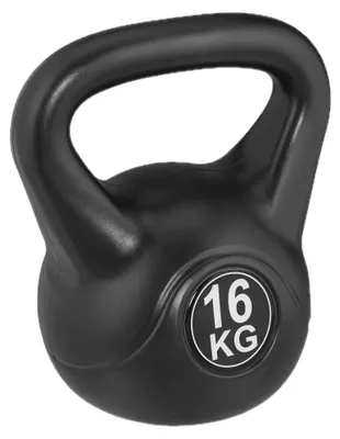 Image de Relaxdays Kettlebell 16 kg, haltère boule en plastique, entraînement de fitness, haltère à balancer, pour femmes et hommes, poids rond, noir