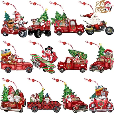 Holz-Weihnachtsornamente, 24 Stück, Weihnachtsbaumschmuck, Anhänger