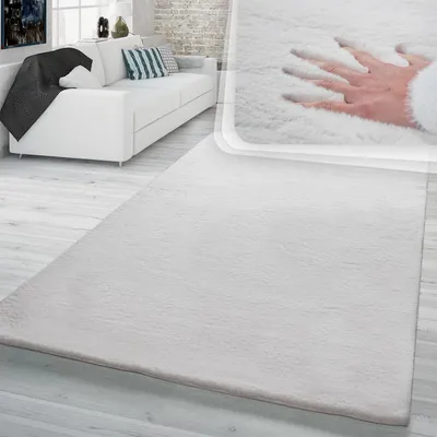 Produktbild von TT Home Hochflor Teppich Schlafzimmer Shaggy Kunstfell Flauschig Kaninchenfell Imitat In Beige Größe 140x200 cm