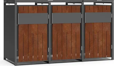Produktbild von Mülltonnenbox Mülltonnenverkleidung bis 240 L Mülltonnen Behälter Rost 3 Türen