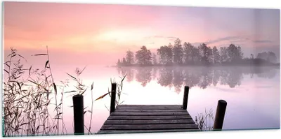 Produktbild von Bilder auf glas - Morgen Sonnenaufgang Nebel See - 120x50cm - Glasbilder - Wandbilder - Kunstdruck - zum Aufhängen bereit - Wanddekoration aus Glas - Glas Bilder - Wandbild auf Glas - GAB120x50-2593