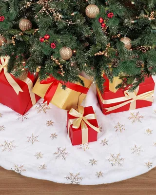 Produktbild von Weihnachtsbaumdecke mit goldenen Schneeflocken, 120 cm
