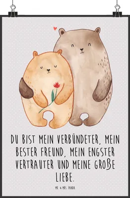 Produktbild von Mr. & Mrs. Panda Bild Bären Liebe DIN A0 - Grau Pastell - Geschenk, kunstdruck poster, Freundin, Plakat, Bär, Paar, Hochzeitstag, Verknallt, Beziehung, Kuscheln, drucke
