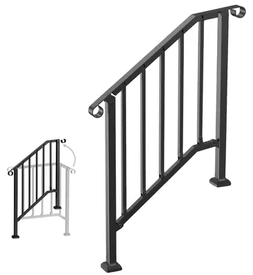 Image de VEVOR Mains courantes pour escaliers extérieurs, set de mains courantes d'escalier 2-3 marches, rampe de transition en acier carbone avec kit de montage, rampe d'escalier