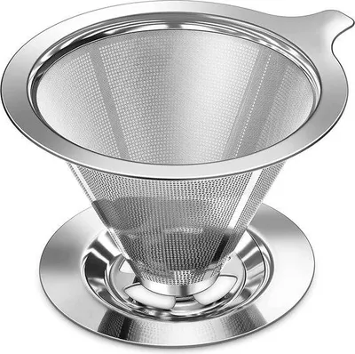 Produktbild von Stahlkaffeefilter mit doppelter Schicht und Maßbasis