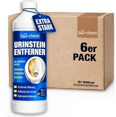 Produktbild von bio-chem Urinsteinentferner EXTRA STARK Set 6 x 1 L – Profi WC-Reiniger Gel gegen Urinstein, Kalk & braune Ablagerungen für Toilette & Urinal