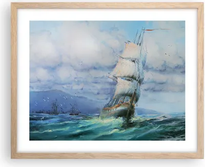 Produktbild von Gerahmtes Poster - Rahmen in heller Eiche - Meer Segelschiff - 50x40 cm - Wand Bild - Wanddeko - Wandbilder - Kunstposter - Wandposter - Bilderrahmen - Bilder - Kunstdruck - Wandbild - P2NAA50x40-3782