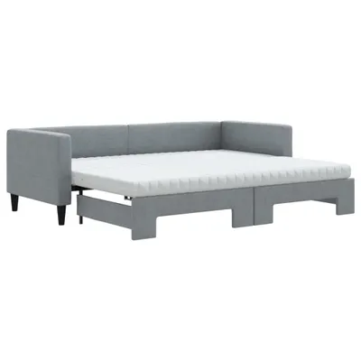 Produktbild von vidaXL Tagesbett Ausziehbar mit Matratze Hellgrau 80x200 cm Stoff