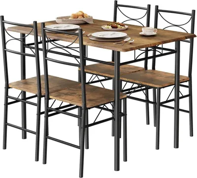 Produktbild von WOLTU Esstisch mit 4 Stühlen, Essgruppe Set für 4 Personen, mit Metallgestell, MDF : Vintagebraun Farbe: Vintagebraun