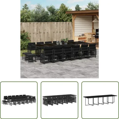 Produktbild von The Living Store 17-tlg. Garten-Essgruppe mit Kissen Schwarz Poly Rattan