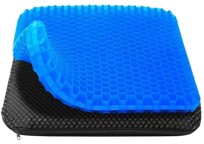 Image de Coussin ergonomique pour les hémorroïdes - Coussin en gel - Antidérapant - Coussin pour siège de bureau - Coussin pour siège de voiture - Housse lavable - 43 x 39 x 4 cm