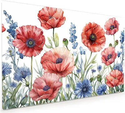 Produktbild von Küchenrückwand Spritzschutz Glas mit Motiv Blumenwiese Kunstvoll 40 x 40 cm