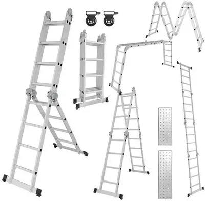 Immagine prodotto di Scala in alluminio 4x3, 360 cm, multifunzionale, portata 150 kg, pieghevole