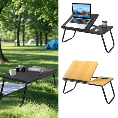 Produktbild von NAIZY Laptoptisch mit Klappfunktion, verstellbarer Neigungswinkel 5 Stufen, Doppeltischplatte, MDF und Metall, Schwarz