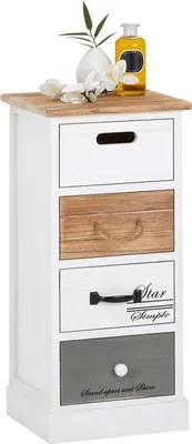 Produktbild von Kommode SALVA Schubladenschrank Standregal  in weiß, Shabby Chic Vintage Look,  mit 4 Schubladen