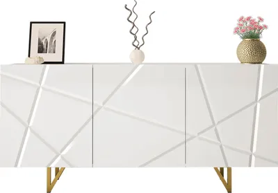 Produktbild von MIRJAN24 Kommode Radom 160 03, Sideboard mit 3 Türen, Metallfüße in der Farbe Gold, 160x37x76 cm (Farbe: Weiß / Weiß Hochglanz)