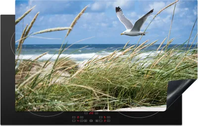 Produktbild von KitchenYeah© Herdabdeckplatte Strand - Vogel - Pflanzen , 83x51cm, Küche Deko, Glaskeramikkochfeld Herdabdeckung, Abdeckplatte fùr Kochfeld