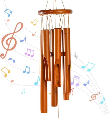 Produktbild von Bambus-Windspiel, 33 cm, natürliches Bambus-Windspiel aus Holz für Garten, Terrasse und Innenbereich