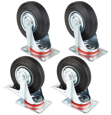 Produktbild von Transportrollen-Set - Möbelrollen - 4 Stück - 12,5 cm - Schwenkbar - Mit Bremse - Schwerlast
