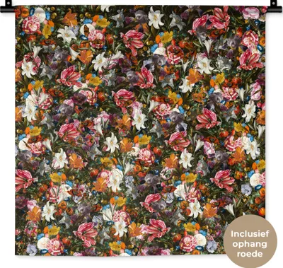 Produktbild von MuchoWow® Wandteppich Wandbehang Blumen - Schmetterling - Design - Kunst - Abstrakt - Malerei - Alte Meister 60x60 cm Tapisserie Dekoration Wandtuch - Dekorationen - Wand Decke