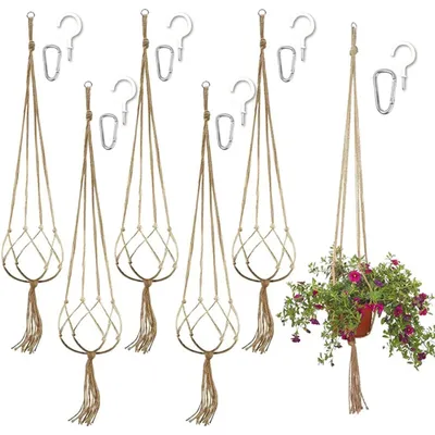 Image de Suspension pour plantes en macramé, panier à fleurs en macramé, suspension pour fleurs, pot suspendu décoratif d'intérieur, suspension pour plantes, pot suspendu en corde, pot suspendu en corde de coton