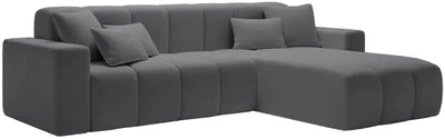 Obrázek produktu pro Moderní rohová sedací souprava Miral - rohová sedací souprava ve tvaru L, pohovka 265 cm se sametovou látkou, měkká pěna - otoman vpravo, rohová sedací souprava tmavě šedá (Komodo 21)