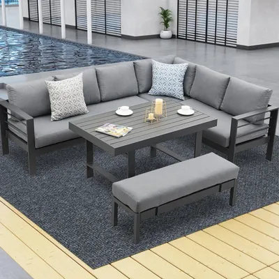 Produktbild von MeXo Gartenlounge-Set Gartenmöbel setaus Aluminium, Loungeset für 7-8 Personen(Alu), Essgruppe für Terrasse Garten Lounge Balkon Indoor Outdoor