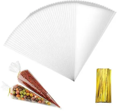 Image de Sachets transparents pour bonbons - Avec 100 attaches autobloquantes - 13 x 25 cm