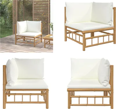 Produktbild von vidaXL Garten Ecksofa mit Cremeweißen Kissen Bambus - Garten Ecksofa - Garten Ecksofas - Outdoor Ecksofa - Ecksofa Terrasse