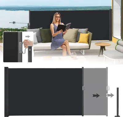 Obrázok produktu pre XINZI 140x300 cm bočná markíza, vysúvacia, bočná markíza, ochrana proti UV žiareniu, ochrana proti vetru, na balkón a terasu, antracitová