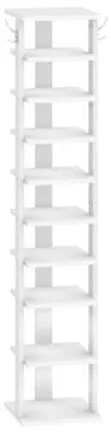 Obrázek produktu pro Botník s 10 policemi a háčky, rozměry 28 x 28 x 141 cm, barva vintage hnědá/bílá