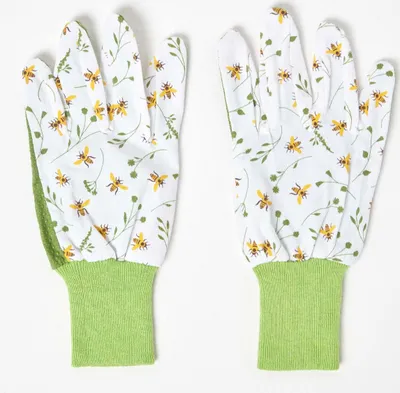 Produktbild von HOMESCAPES Grün-weiße Garten-Handschuhe mit floralem Bienendesign