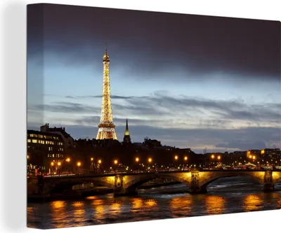 Zdjęcie produktu dla OneMillionCanvasses® - Wydruki na płótnie - 140x90 cm, Paryż - Skyline - Sekwana, dekoracja ścienna z grafiką ścienną