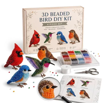 Produktbild von Bastelset 3D-Perlentiere, DIY Set für Erwachsene, inklusive bunter Perlen, Kreativset für Hobby