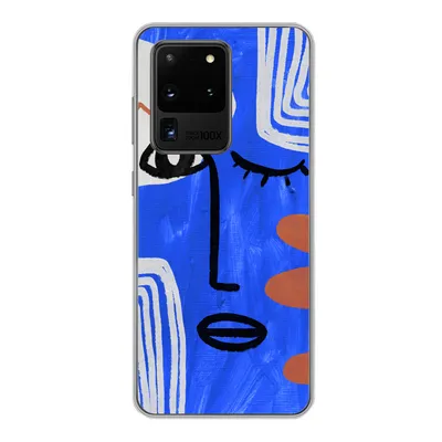 Produktbild von MuchoWow® Handyhülle Schutzhülle Hülle für Samsung Galaxy S20 Ultra Gesicht - Blau - Abstrakt Silikon Softcase Handy Hülle - Karteninhaber