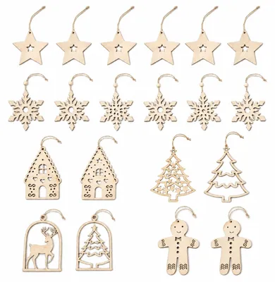 Weihnachtsanhänger aus Holz, 20 Motive, zum Bemalen