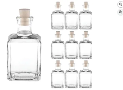 Obrázok produktu pre Sada 10 prázdnych sklenených fliaš s objemom 250 ml, uzatvárateľných korkovými zátkami – vzduchotesné uzatváranie