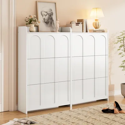 Obrázek produktu pro okwish Botník regál na boty – výklopná dvířka se skrytými přihrádkami – zásuvka na drobnosti do předsíně a vstupního prostoru,Bílá