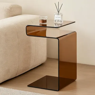 Image de Table d'appoint en verre, forme S, 42x37x61 cm, couleur marron