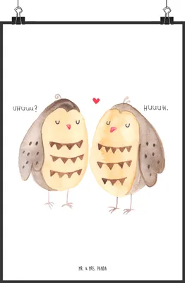 Produktbild von Mr. & Mrs. Panda Bild Eulen Liebe DIN A1 - Weiß - Geschenk, Eule, Kunstdruck, Plakat, Wandbild, Paar, drucke, wanddeko, Verliebt