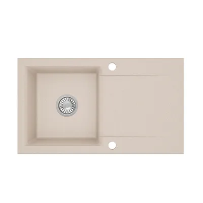 Produktbild von Manestein Spülbecken, Küchenspüle aus Granit, Abtropffläche, Einzelbecken mit Siphon, &, 1 Becken, 76 x 44 cm, Beige Gesprenkelt
