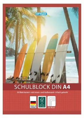 Produktbild von Schulblock A4 kariert 4fach Lochung und Rand