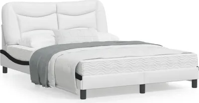 Produktbild von Design Bettgestell mit Kopfteil Weiß und Schwarz 140x190 cm Kunstleder, Klassische Betten 2024 Neu